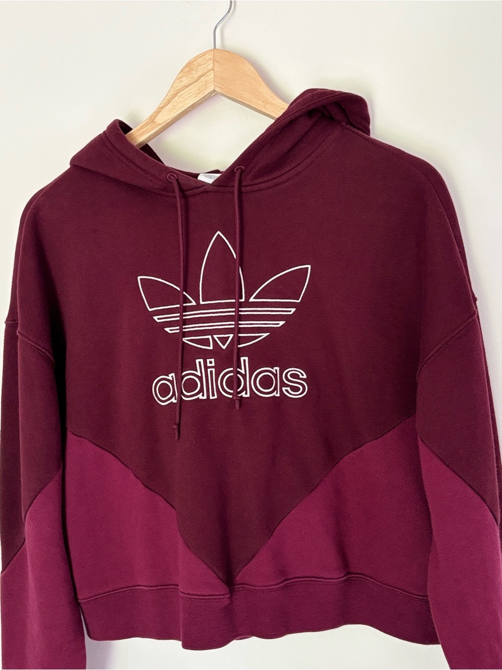 Adidas Originals CLRDO Maroon Hoodie Medium Fleece Lined Oversized Cropped - Picture 4 of 16